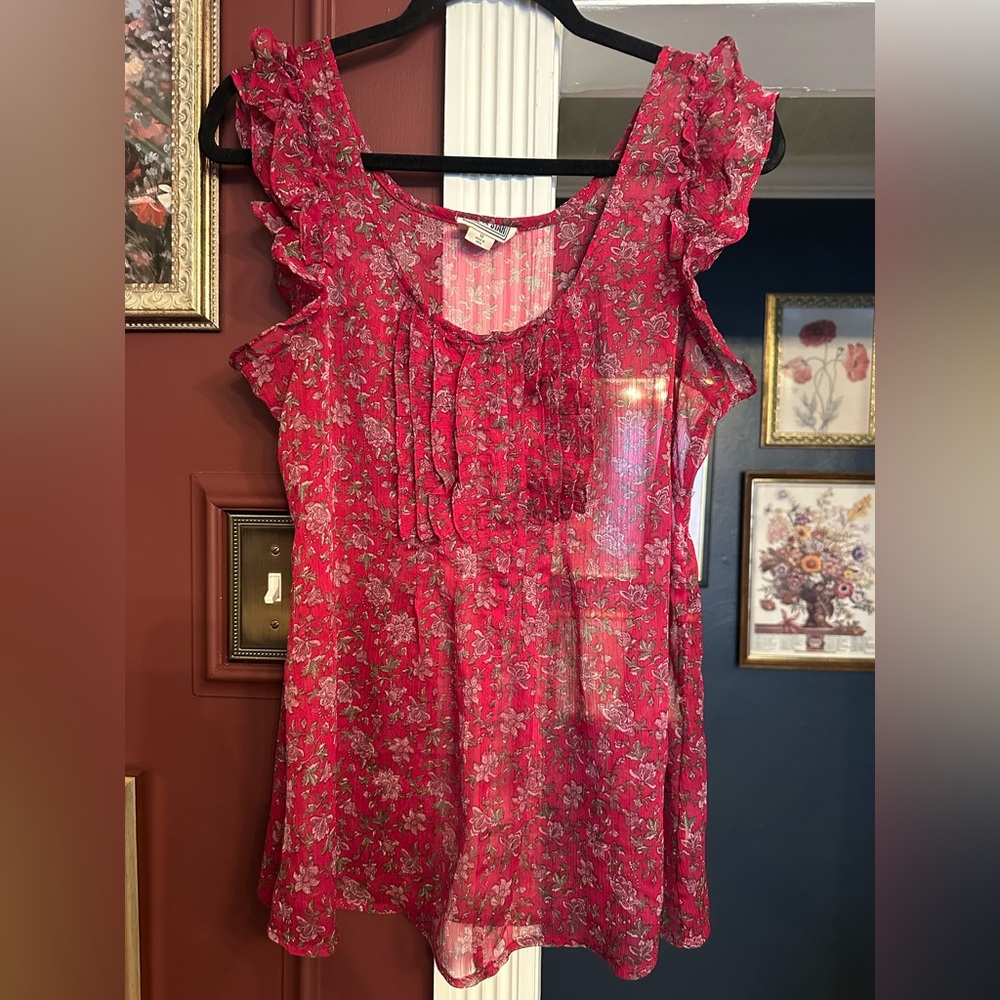 CONVERSE Mafenra Pink Floral Ruffled Tank Top Size Medium